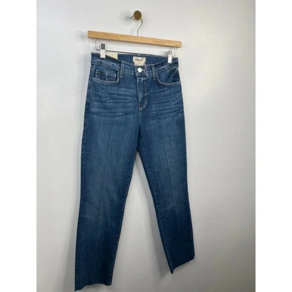 L'Agence Sada High Rise Crop Slim Faded Raw Hem Jeans Crescent Size: 25 NWT - Picture 3 of 8